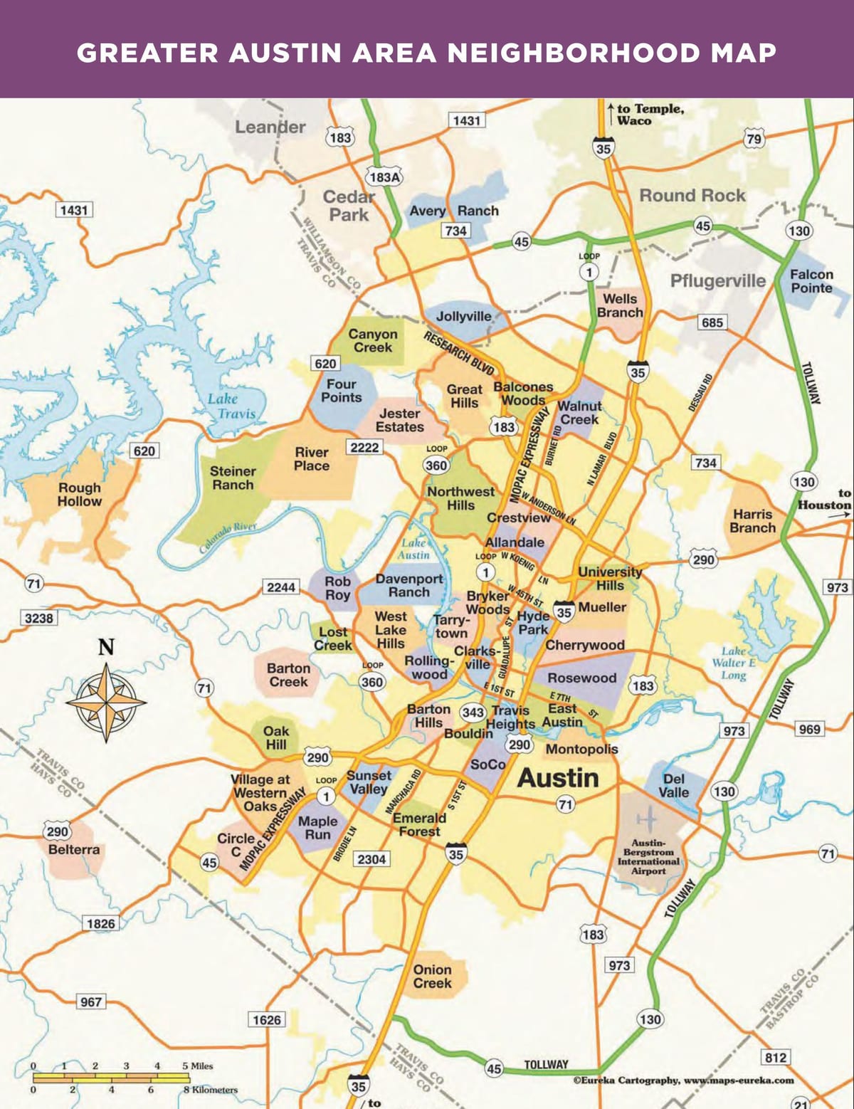 Karte der Gegend von Austin